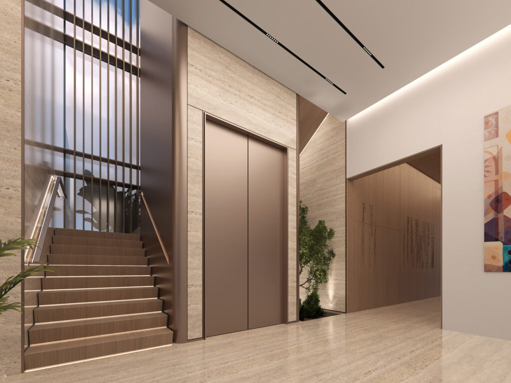 The Earthstone, Umm Al Quwain — stair and circulation. Luxury villa interior design by IAIA.