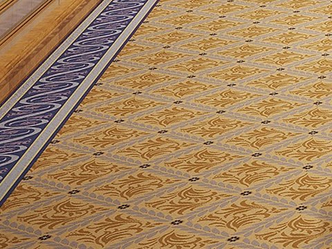 181 | Palace with Indoor Pool material palette — Gold lattice carpet