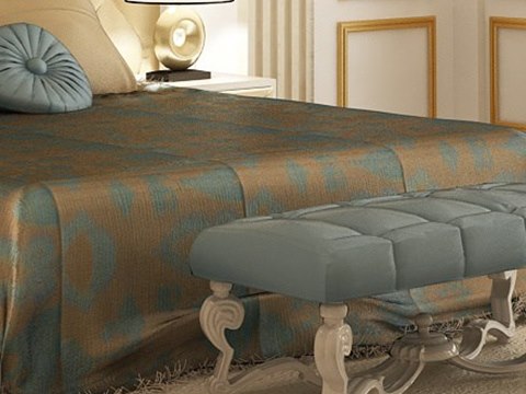 181 | Palace with Indoor Pool material palette — Teal damask & tufting