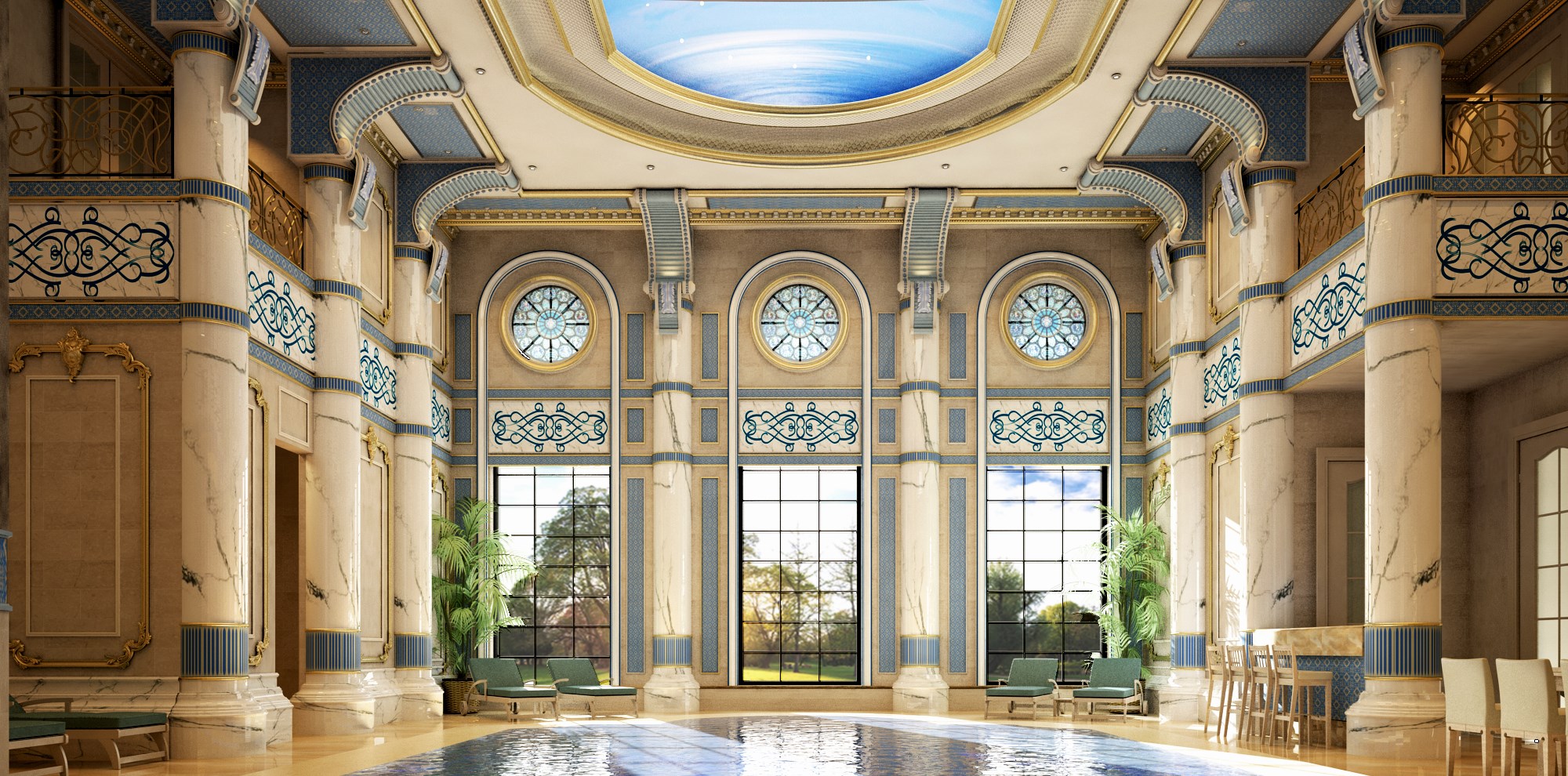 Palace with Indoor Pool — pool hall. Palace interior design by IAIA.