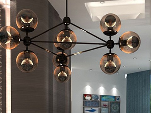 219 | Private Residence material palette — Smoked-glass pendant