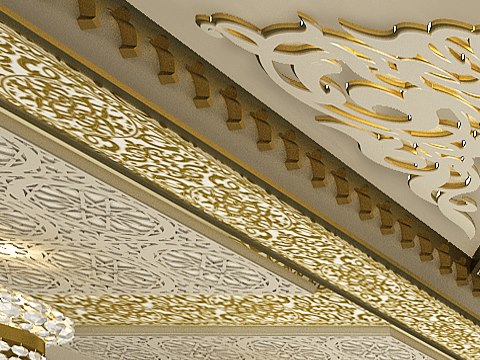 222 | Ibn Al Jazari Mosque material palette — Carved gilt arabesque