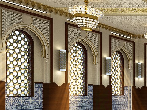 222 | Ibn Al Jazari Mosque material palette — Lattice & blue tile