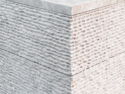 234 | Private Majlis material palette — Chiselled white stone