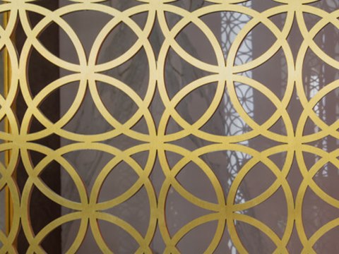 234 | Private Majlis material palette — Brass lattice screen