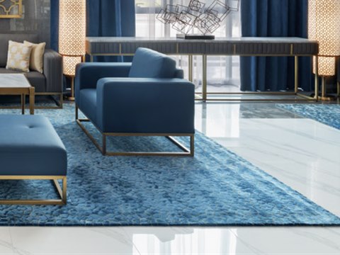 234 | Private Majlis material palette — Blue upholstery & rug