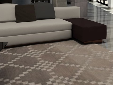 237 | Private Residence material palette — Diamond-pattern rug