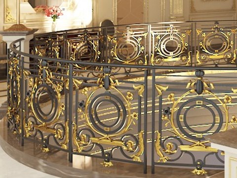 241 | Private Villa Sharjah material palette — Gilded wrought iron