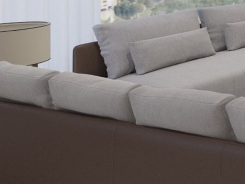 Contemporary Residence material palette — Grey linen & brown leather