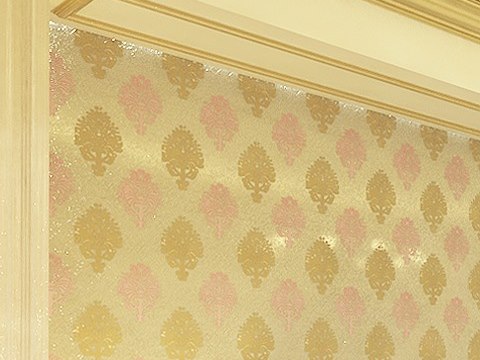 DF Private Residence material palette — Damask wallpaper