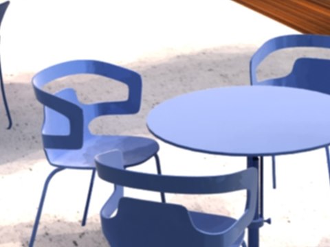 C17 | Gaming Centre material palette — Blue café chairs