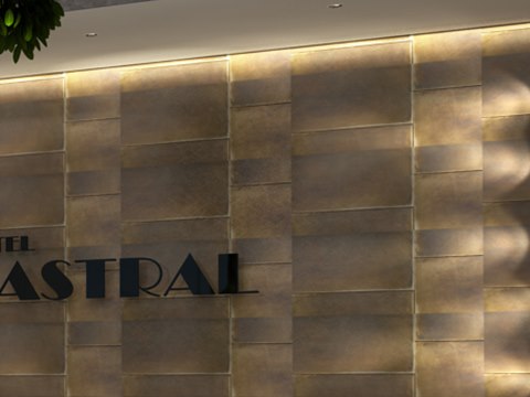 232 | Hotel Astral material palette — Lit bronze tiles