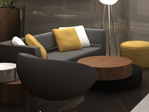 Hotel Lobby material palette — Mustard and charcoal