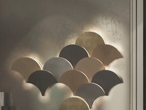 242 | AF Private Residence material palette — Brass fan panels