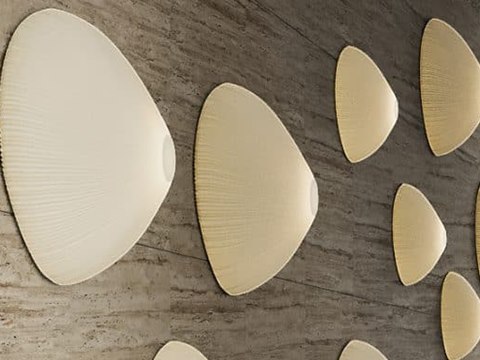 254 | Portofino Hotel material palette — Travertine & shell lights