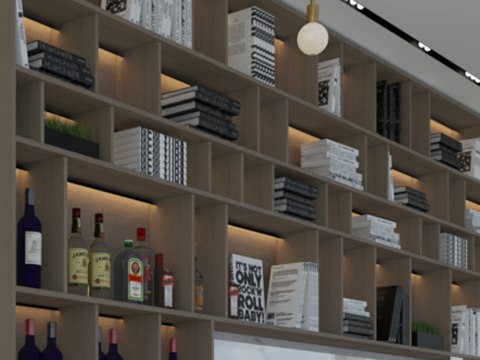 Private Chalet, Lebanon material palette — Lit oak shelving