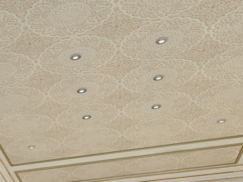 231 | Private Mosque material palette — Cream damask ceiling