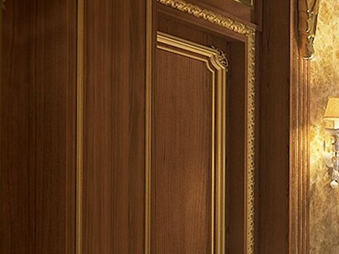 213 | Classical Private Palace material palette — Walnut & gilt panelling