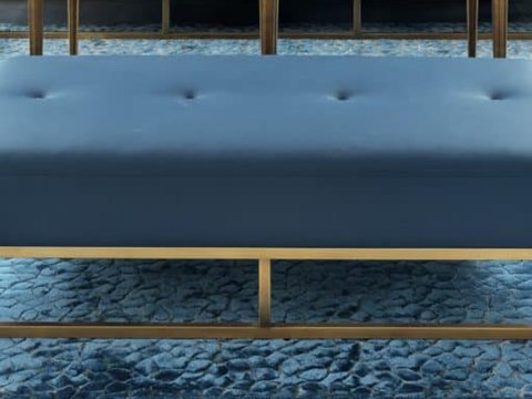 Private Residence, Al Awir material palette — Blue tufted velvet