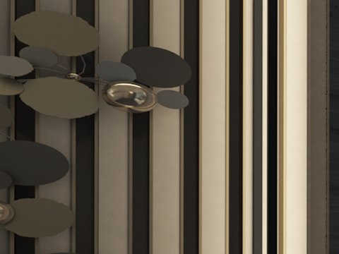 NAS Residence material palette — Metal discs, striped panels