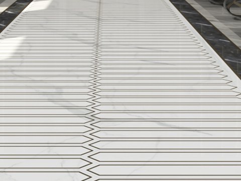 NAS Residence material palette — Inlaid marble runner