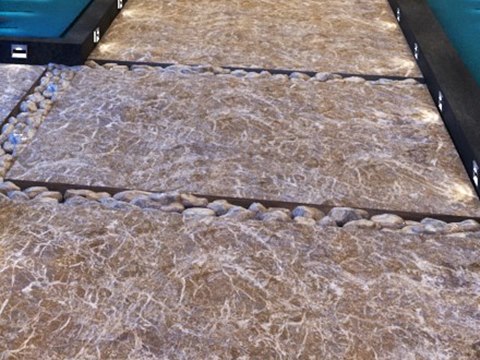207 | Private Spa material palette — Brown veined marble & pebbles