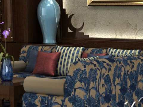 150 | Royal Family Palace material palette — Blue floral upholstery