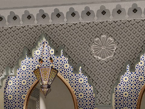 150 | Royal Family Palace material palette — Zellige & carved plaster
