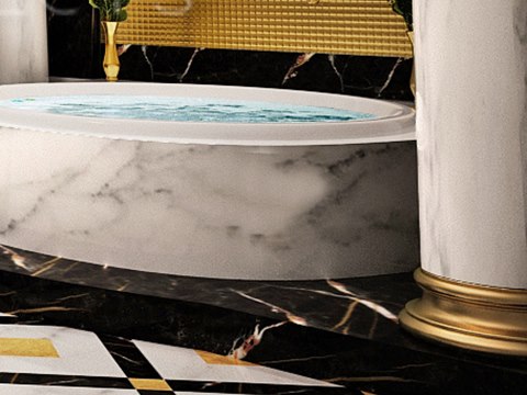 150-3 | Royal Family Private Majlis material palette — Veined white & black marble