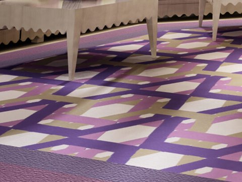 150-3 | Royal Family Private Majlis material palette — Violet lattice carpet