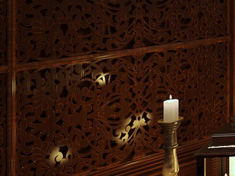 Tryst of the elements material palette — Carved dark wood