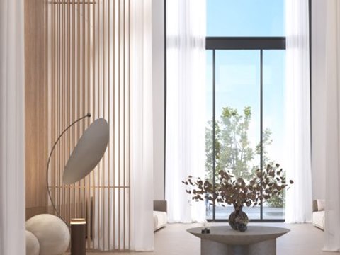 U32 | The Wisdom House material palette — Timber slats and sheer