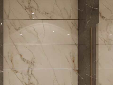 WBK Penthouse material palette — Gold-veined white marble
